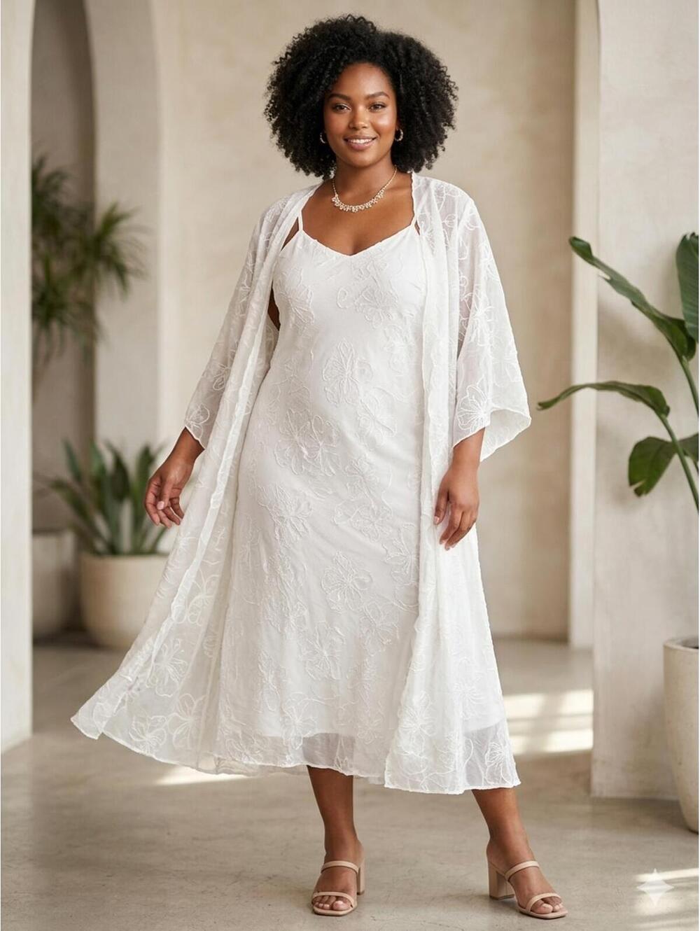 R&M Richards 18P Vintage White Lace Sleeveless Dress